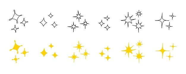 Sparkles twinkle stars doodle symbols Set of vector sparkle star icon Bright firework shiny flash