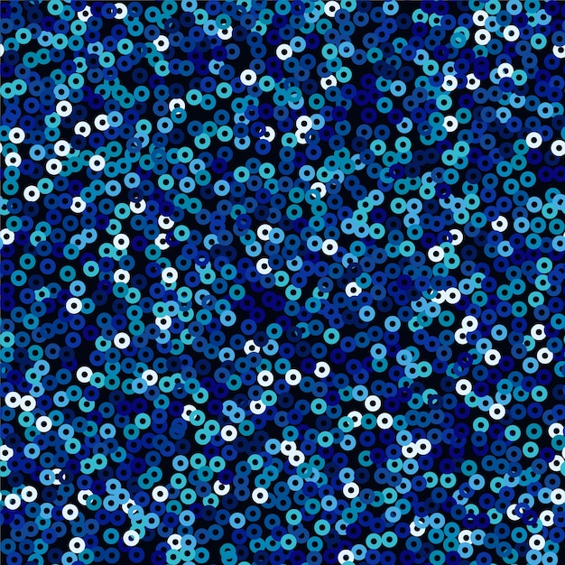 Sparkling blue sequins seamless pattern circle glitter scale vector background closeup