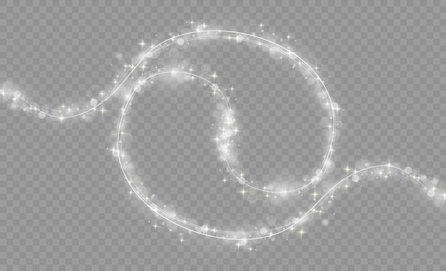 Sparkling dust star trail bokeh curve flow motion wave white light neon blur curved lines vector