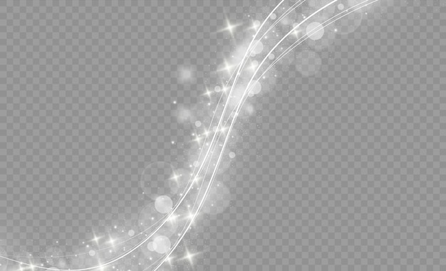 Sparkling dust star trail bokeh curve flow motion wave white light neon blur curved lines vector