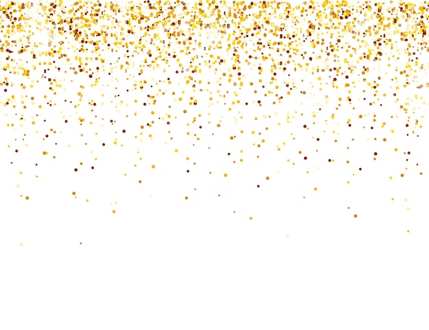 Vector sparkling golden glitter on white vector background falling shiny confetti with gold shards shining