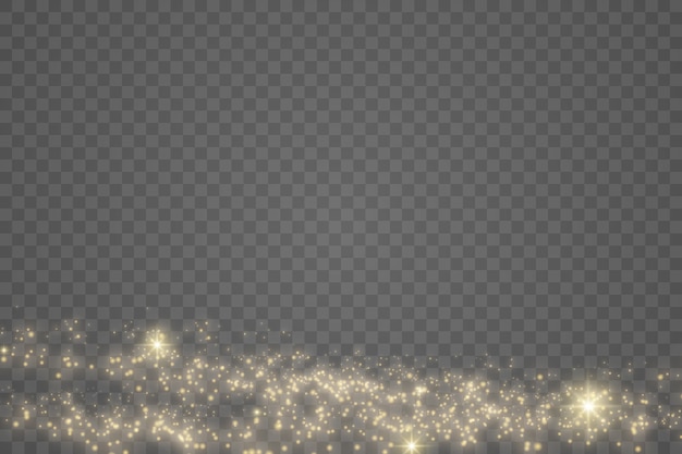 Sparkling golden magic dust particles on transparent background, sparkle.