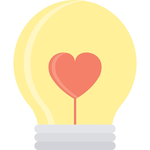 Sparkling light bulb icon flat vector on white background heart shaped incandescent spiral lamp