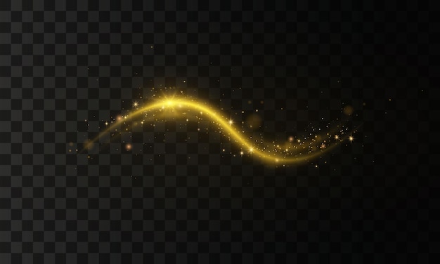 Sparkling light trails waves Golden glittering magic gold particles Flash Glowing shiny spiral lines