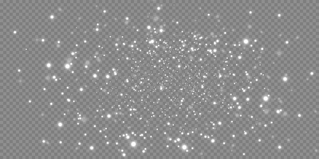 Sparkling magic dust. On a textural white and black background. Celebration abstract background of light and silver glittering dust particles and stars. Magical effect. Festive  .
