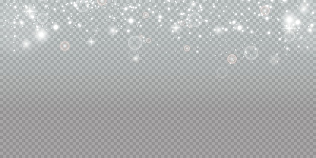 Sparkling magic dust. On a textural white and black background. Celebration abstract background of light and silver glittering dust particles and stars. Magical effect. Festive  .