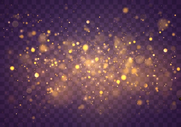 Sparkling magical dust and golden particles on transparent background. Glitter and elegant. Magic concept. Abstract bokeh effect.