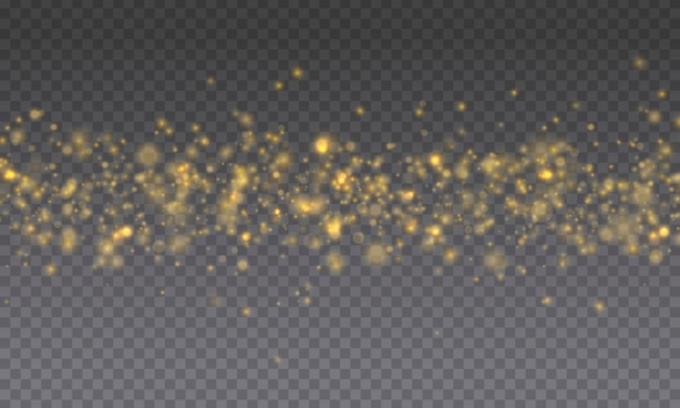 Sparkling magical gold dust particles bright light glow bokeh background glitter particles vector