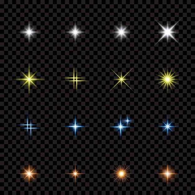 Вектор Сверкающая звезда вектор светящийся звездный световой эффект блеск волшебной звезды искры коллекция звезд и блесток векторная иллюстрация