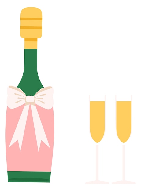 Vector sparkling wine and glasses romantic gift color icon