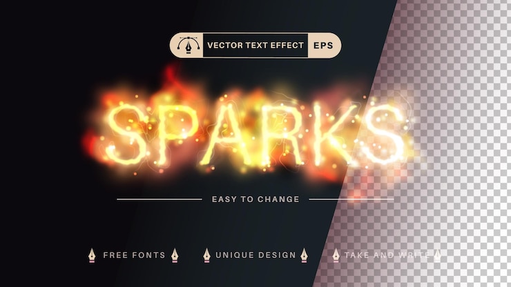 Vector sparks editable text effect font style