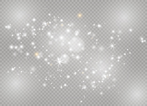 Scintille e stelle brillano con un effetto di luce speciale. scintillanti particelle di polvere magica.