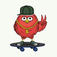 sparrow or an owl rapper a skateboard fashionable bird