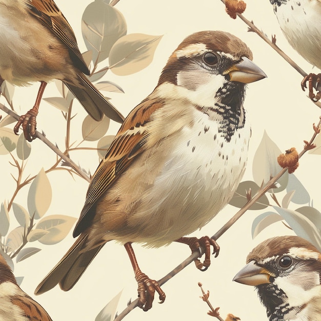 Vector sparrow seamless pattern background vector cute birds graphic with eps file