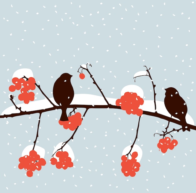 Sparrows on the rowan branch