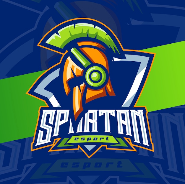 Casco da gioco spartano mascotte esport logo design