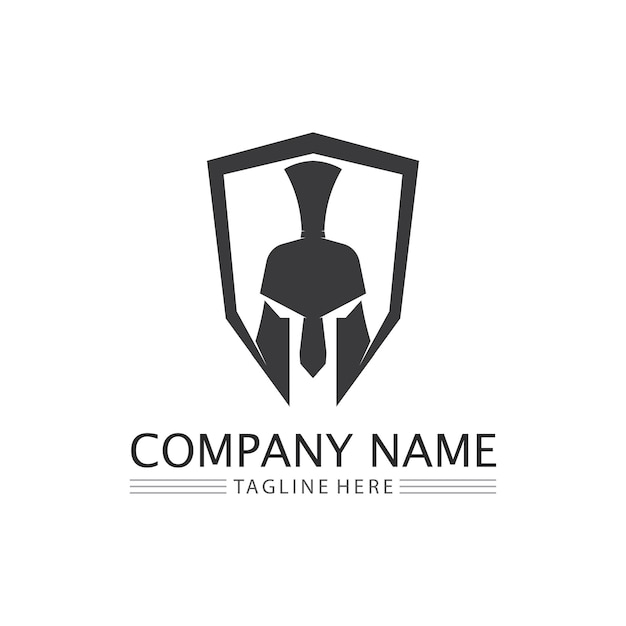 Логотип спартанского шлема и гладиатор, сила, винтаж, меч, безопасность, легендарный логотип и вектор солдатской классики