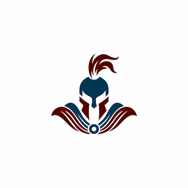 A spartan helmet logo with a feather on it