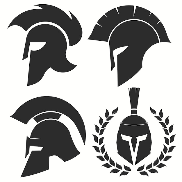 Set di logotipi di emblemi del guerriero dell'elmo spartano