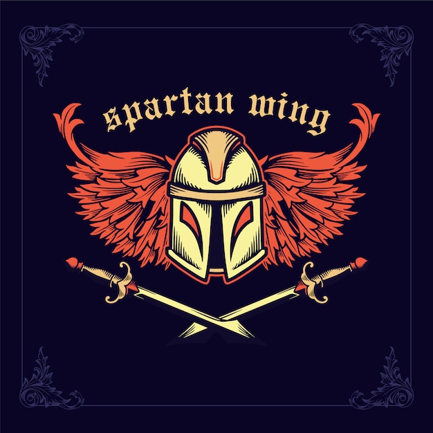 Spartan helmet with crossed swords and wings