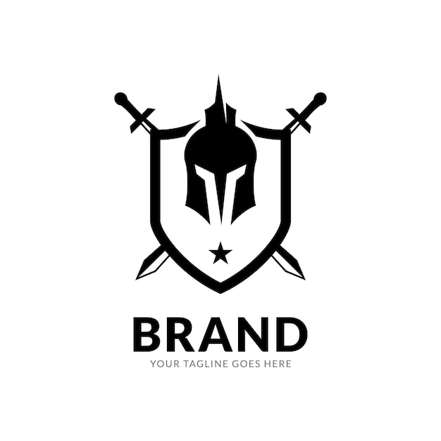 Design del logo del casco del cavaliere spartano.