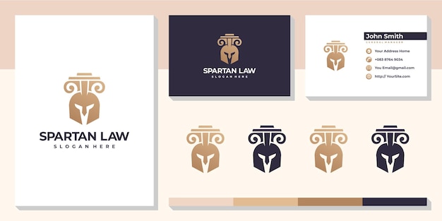 Логотип спартанской юридической фирмы с шаблоном визитной карточки