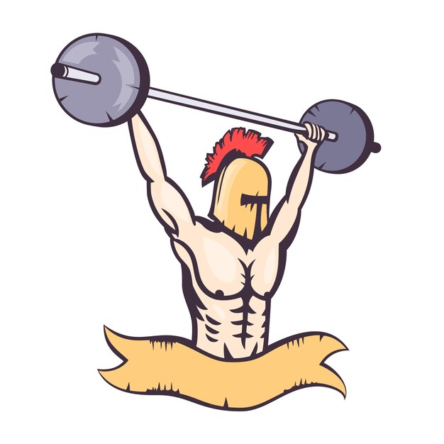 Spartan lifting barbell, gym logo element, t-shirt design, vector illustration