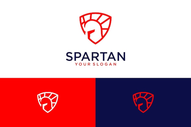 Spartan logo design with shield and line art