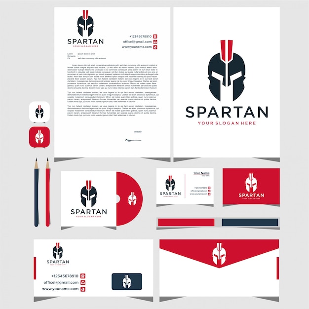 Vector spartan logo design with stationery