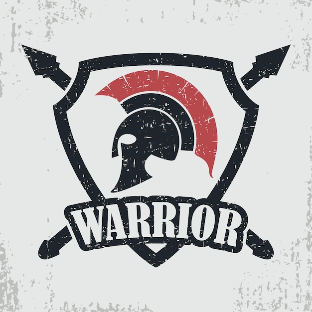 Spartan warrior grunge stamp. print for t-shirt with greek or rome helmet, design of clothes. vector illustration.