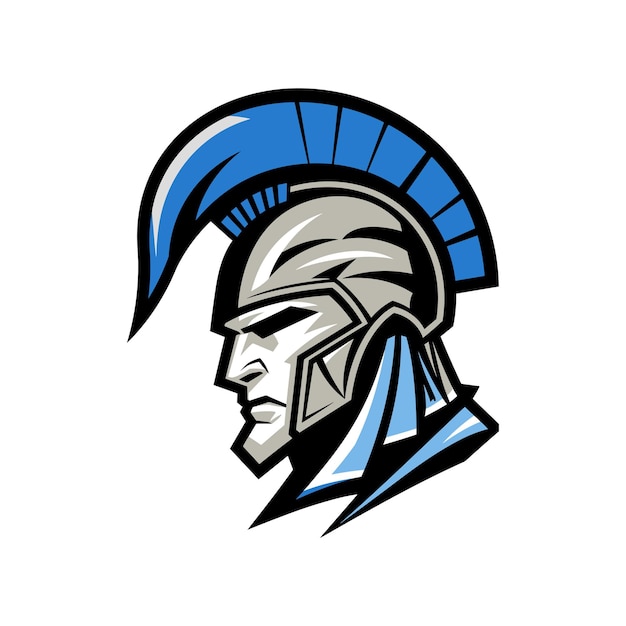 Голова спартанского воина с шлемом Векторная иллюстрация для логотипа, этикетки, эмблемы или принта футболки