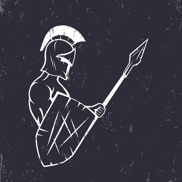 Спартанский воин с векторной иллюстрацией копья и щита