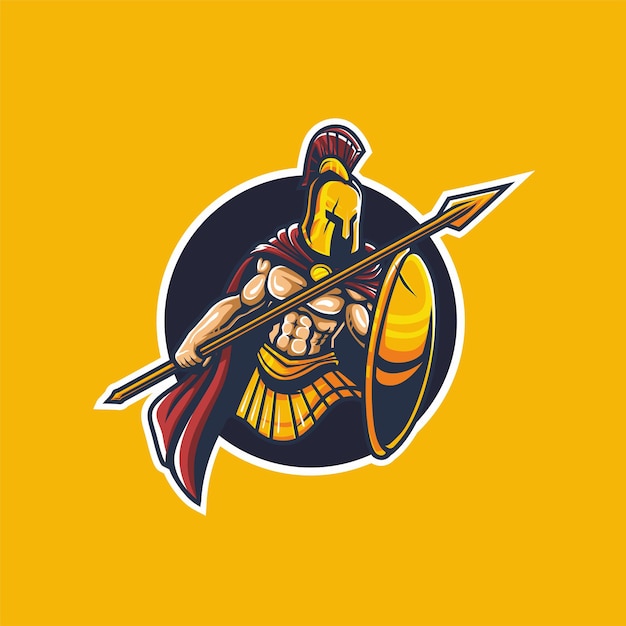 Spartano con lancia esport logo mascotte vettore