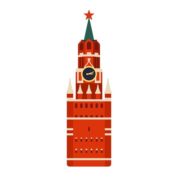 Vector spasskaya tower. moscow kremlin clock tower. russian symbol.