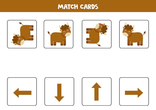 Spatial orientation with cute farm bull. Left, right, up or down.