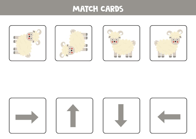 Vector spatial orientation with cute farm ram. left, right, up or down.