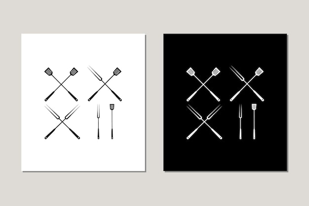 바베큐 그릴 바베큐 아이콘 로고 디자인 벡터 영감을 위한 주걱과 포크