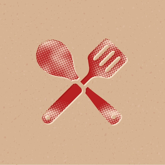 Vector spatula halftone style icon with grunge background vector illustration