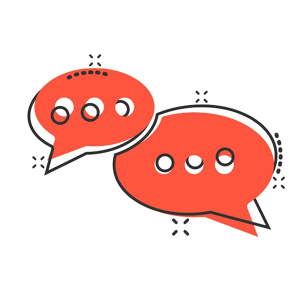 Speak chat sign icon in comic style Speech bubbles cartoon vector illustration on white isolated background Team discussion button splash effect business concept