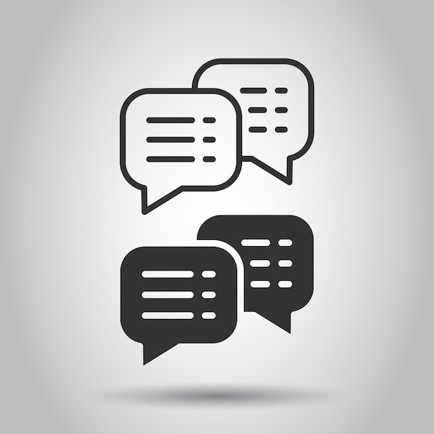 Икона знака чата в плоском стиле Иллюстрация векторных пузырьков речи на белом изолированном фоне Кнопка обсуждения команды Бизнес-концепция