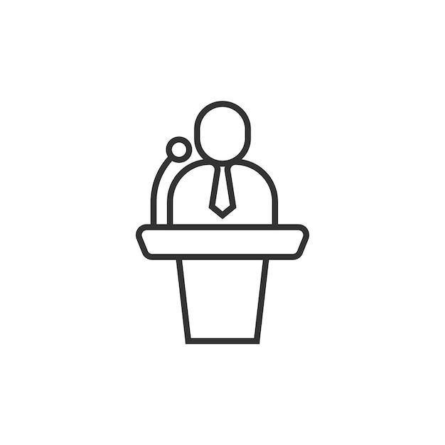 Speaker icon in flat style Conference podium vector illustration on isolated background Public speech sign business concept