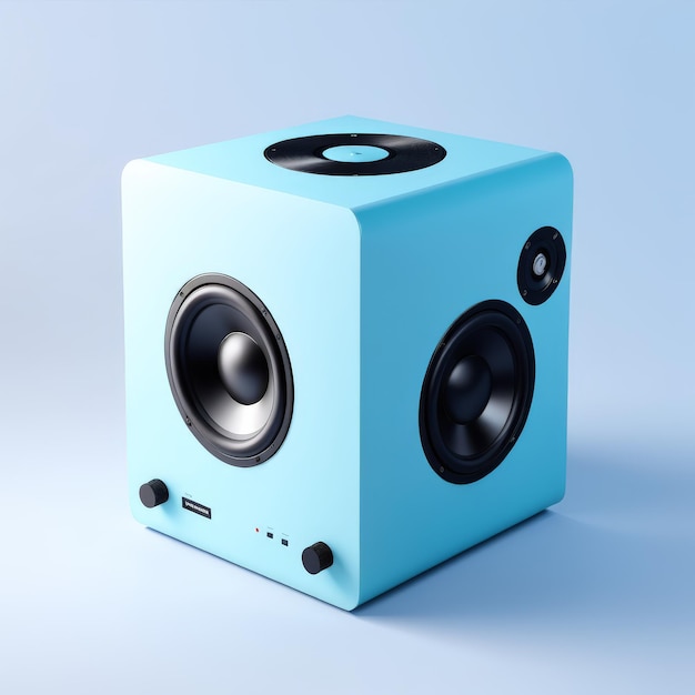 speaker met 3D-weergave op blauwe achtergrond 3D-illustratie