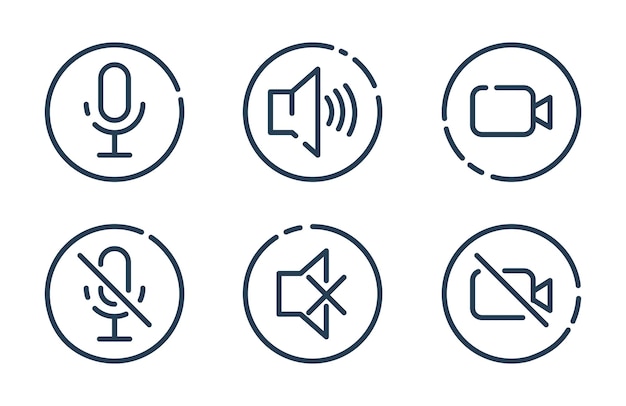 Vector speaker mic and video camera related icons basic icons for video conference on and off set of