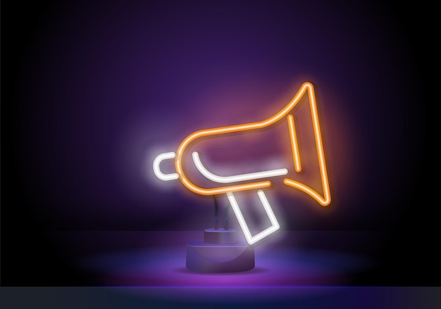 Speaker neon sign set loudspeaker sound megaphone lightning simple megaphone icon promotion loud voi...