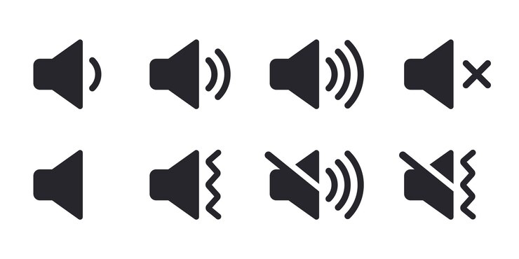 Vector speaker and sound icon computer voice icon megaphone and music icon sound pictogram musical note