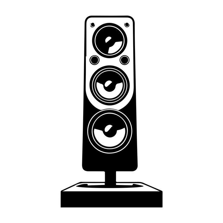 a speaker that is on a stand with the words quot sound quot on it