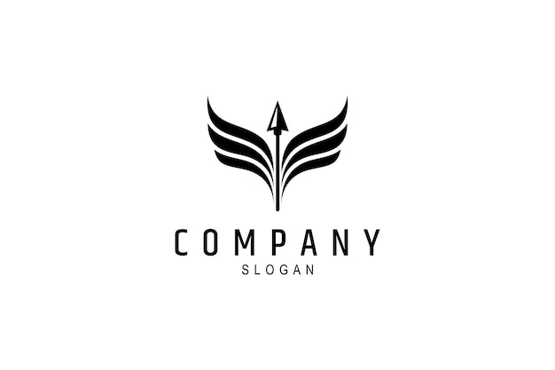 Vector spear or arrow logo with wings in flat design style black color