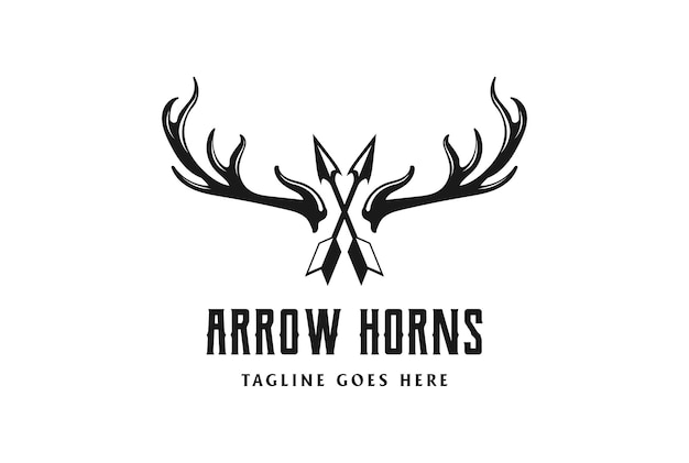 Spear Stag Deer Buck Antler Arrowhead for Hunting Logo Design Vector