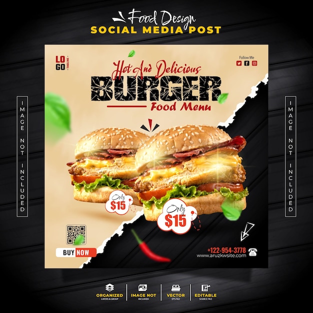 Speciaal burgermenu voor promotie social media banner sjabloon