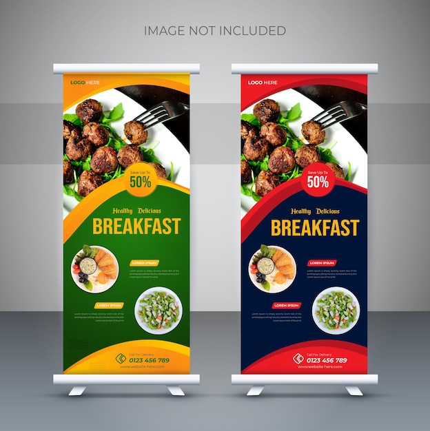 Speciaal voedselmenu en restaurant roll-up banner ontwerpsjabloon